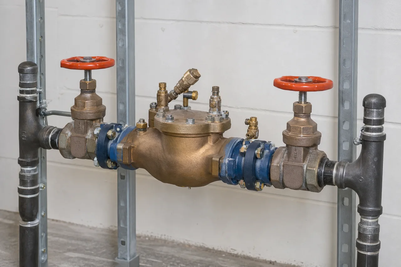Commercial backflow assembly illustrating testing and documentation requirements